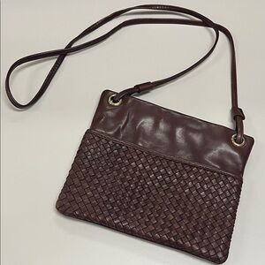 Margot Cognac Leather Woven Crossbody Bag